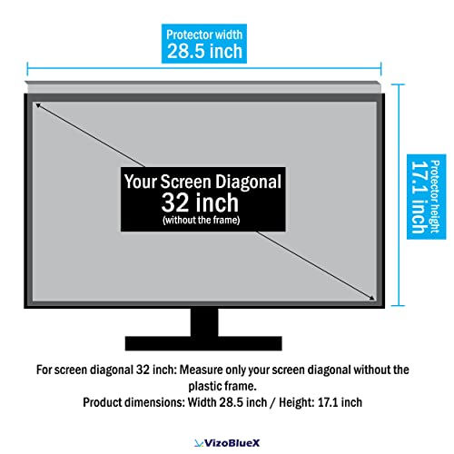 Image of VizoBlueX 31.5 to 32 inch Universal Blue Light Screen Protector for Computer Monitor and TV. Filter & Damage Protection Panel (28.5 x 17.1 inch) Blocking UV for Displays