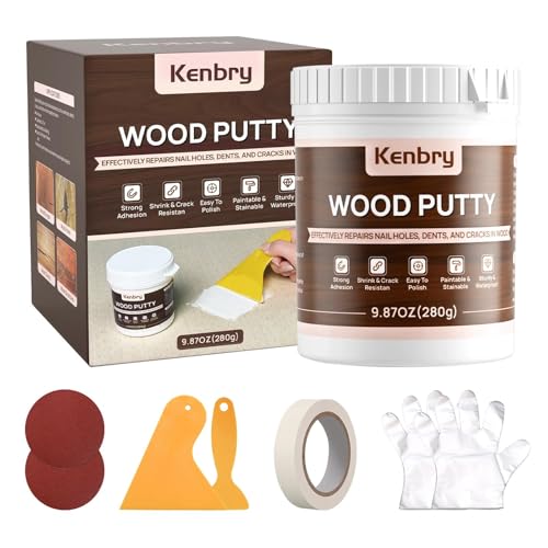 Image of Wood Putty, White Wood Filler Paintable Sandable Stainable for All Purpose, 9.87OZ Wood Filler Putty for Furniture, Cracks, Holes Repairs, Water Resistant for Indoor and Outdoor Use