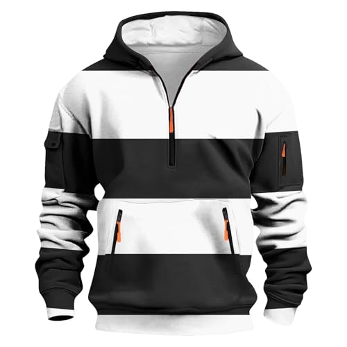 Men's Sweatshirts Fashion Striped Color Block Zipper Hoodies with Pocket Fall Long Sleeve Casual Pullover Tops