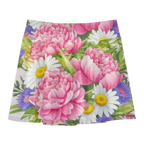 Joisal Bouquet Pink Peonies Tennis Skirts Kids Pink Cute Athletic Shorts for Girls Skorts School 4t