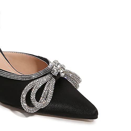 Arqa Women's Kitten Heel Mules,Rhinestone Bow Heeled Slides Slip-On Stiletto Sandals #TOP2