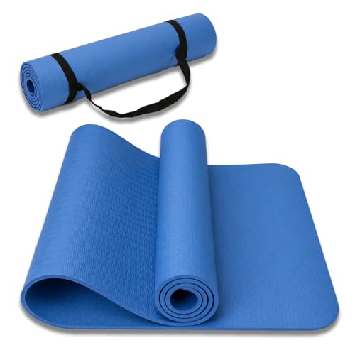 CAVIRA TPE Yoga Mat 72"x24", 8mm Thick, Non-Slip, Carry Strap, Dark Blue