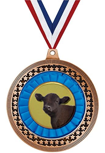 2.75" Angus Steer Award Medals, Bronze Vega Angus Steer Team Trophy Awards Includes Free Neck Ribbon 100 Pack