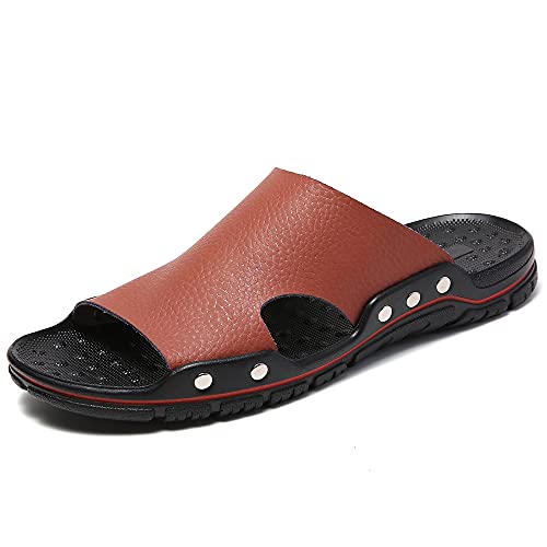 Men's Summer Leather Slide Sandals Open Toe Beach Slippers Shoes3