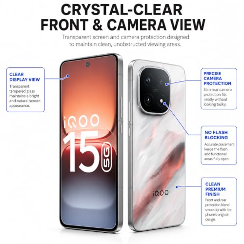 Image of FIRST MART Tempered Glass & Camera Lens for IQOO 15 With Edge to Edge Coverage, Case Friendly, Camera Metal Alloy Rings & Easy Installation Kit | Silver, Ultrasonic Fingerprint Working