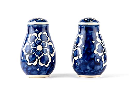 Image of HS HINDUSTANI SAUDAGAR Royal Flora Salt and Pepper Ceramic Salt Shaker dispensers Set of 2(130ml Each) Spice Container & Sprinkler for Dinning Table Kitchen Ideal for Home Daily use and Gifting.