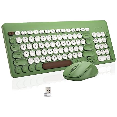 Wireless Keyboard and Mouse Combo, Superbcco 2.4GHz USB Cordless Computer Keyboard with Numeric Keypad, Quiet Click, Round Keys, Slim for Desktop/PC/Laptop/Surface/Windows OS (Chocolate Green) Cover