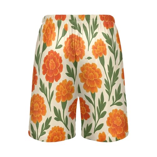 J JOYSAY Marigold Flower Foliage Ivory Pajama Shorts Mens Lounge Sleep Shorts Casual Men Pajama Bottoms3