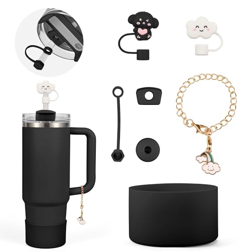 Noxgifix Stanley Cup Accessories Set,With 2 Pcs 10mm 0.4in Stanley Straw Cover,1 Silicone Protective Boot,3 Pcs Silicone Spill Proof Stopper,1 Handle Charm,for Stanley Cup 30&40 OZ Tumbler Accessories