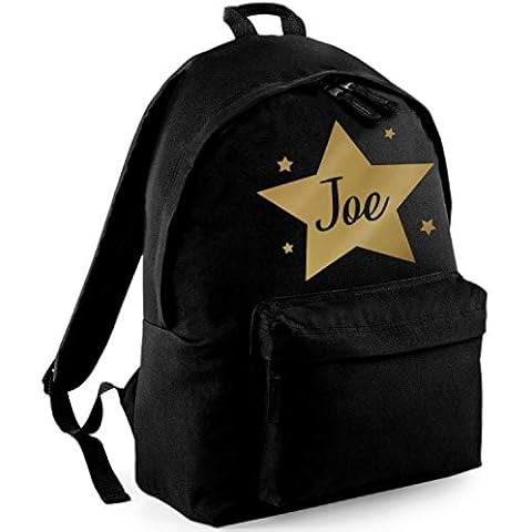 Childrens Personalised Star School Backpack Kids Boys Girls Rucksack, Ink Black/Gold Print Cover