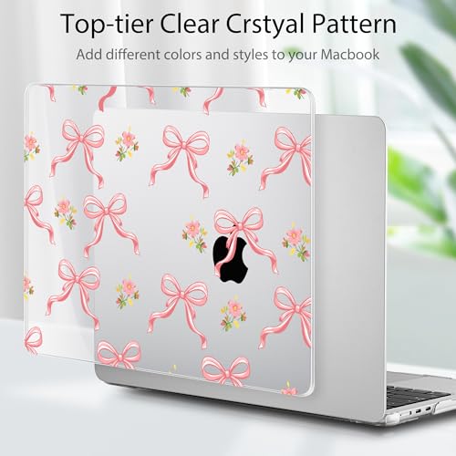 Image of Tuiklol for MacBook Air 13 inch Case M5 2026 M4 2025 M3 2024 M2 2022 Release Model A3449 A3240 A3113 A2681,Plastic Hard Shell Cover for MacBook Air 13.6 with Touch ID, Pink Bow Floral