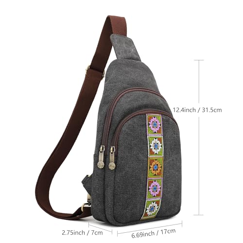 SILKAREA Canvas Sling Bag for Wome Crossbody Purse Small Sling Backpack Purse Travel Hiking Chest Bag Daypack2