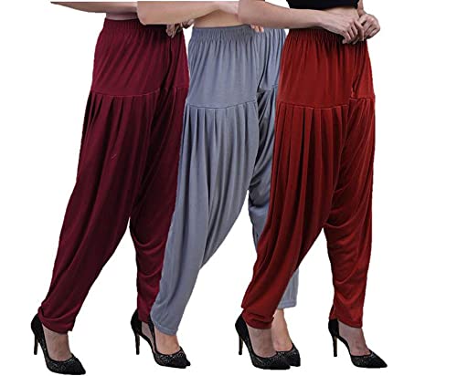 Image of CASUALS Women's Regular Fit Viscose Drawstring Patiala Harem Pants Combo Pack 3