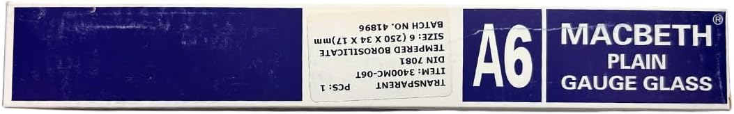 Type A Macbeth Plain Transparent Gauge Glass | Industrial Boiler Flat Gauge Glass (#6 Macbeth Plain 250mm x 34mm x 17mm)