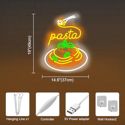 Image of Pasta Neon Signs for Wall Decor Neon Lights for Bedroom Led Business Signs Suitable for Italian Pasta Restaurant Noodle Unique Gift, Food Lovers Bedroom Restaurant Shop Party Decoration - 19 inchx14.5 inch