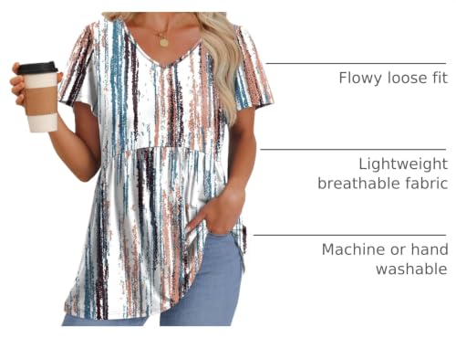 Image of OFEEFAN Womens Summer Tops Babydoll Short Sleeve Shirts Puff Sleeve Peplum Tops V Neck T Shirts