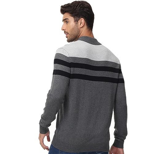 YuKaiChen Men's Sweaters 1/4 Zip Up Lightweight Casual Striped Pullover Polo Sweaters4