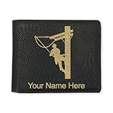 LaserGram Faux Leather Bi-Fold Wallet, Lineman, Personalized Engraving Included (Black with Gold)