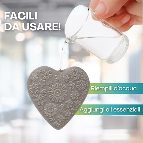 Paluplus Set 4 Evaporatori D'acqua Per Termosifoni In Ceramica, Misura13X3,5X13 Cm, Umidificatore E Gancio A S, 4 Colori Diversi -6040F (Cuori Colorati) - 6