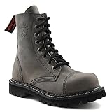  ANGRY ITCH - 8-Loch Gothic Punk Army Ranger Armee Vintage Grau Leder Stiefel mit Stahlkappe 36-48 - Made in EU!, EU-Größe:EU-41