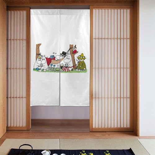 のれん ムーミン ドア 暖簾 和風 目隠し ロング 両開き 間仕切り 玄関 遮光 断熱 キッチン 洗面所 リビング 飲食店 出入り口 トイレ 四季兼用 86cmx143cm
