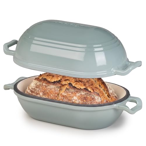 Enameled Cast Iron Dutch Oven for Sourdough Bread Baking,11 x 7 Inch Oval Cast Iron Bread Pan with Lid,Dutch Oven for Homemade Sourdough Baking,5 QT Meatloaf Pan,Oven Safe
