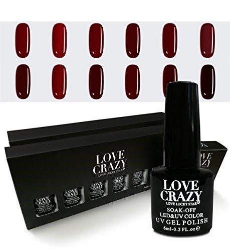 LOVECRAZY® Esmaltes de Gel Semipermanente para Uñas, Kit de Manicura y Pedicura, 12 Colores con 10 Quitaesmaltes Gratis (RedSerie) Cover