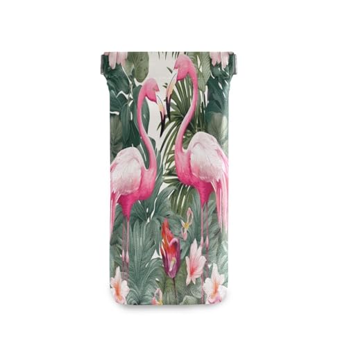 FLildon Tropical Flamingo Eyeglasses Pouch Squeeze Top Sunglasses Case Soft PU Leather Eyeglass Bag for Men Women