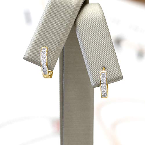 Doubleaccent Solid 14K Gold Earrings Princess Cut Cubic Zirconia Channel Set Huggie Hoop Earrings #TOP2