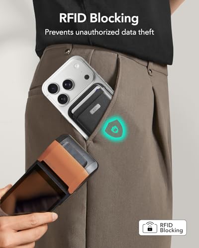 ESR für MagSafe Wallet mit „Wo ist?“ (Find My) Funktionalität, 5 Kartenhalter, RFID Schutz, Magsafe Geldbörse für iPhone, Wallet Tracker für iPhone 17e/17/16/15/14/13/12 Serie, Nicht für Mini, Schwarz