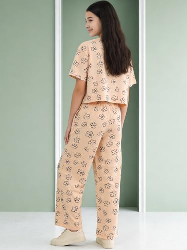 Image of Li'l Tomatoes Girls Cotton Night Suit Set | 100% Cotton Summer Co-Ord Set | Half Sleeve T-Shirt & Full Length Pajama | Soft & Breathable Printed Clothing Set | 9-16 Years