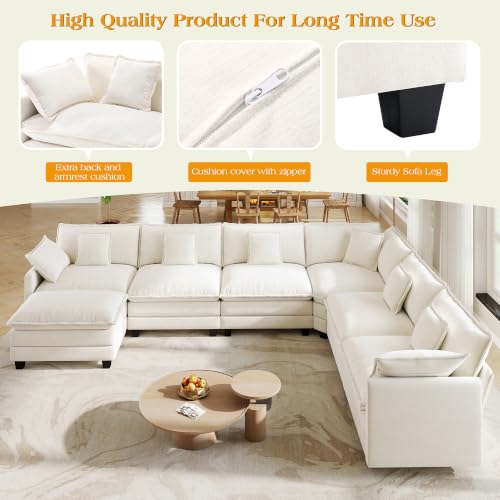 Image of Hanherry Modular Sectional Sofa,Cloud Couch for Living Room,Modern Deep Seat Sofa Chenille Fabric Comfy Couches with Throw Pillows & Movable Ottoman for Apartment