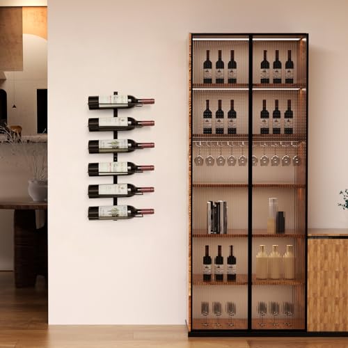 Image of B4Life Wine Rack Wall Mounted 6 Bottles, Metal Hanging Wink Racks for Wall | Collectors, Liquor, Champagne, Under-Stair Walls, Wine Cellars, Decorative Display With Empty Bottles, Home Bar, Cellar