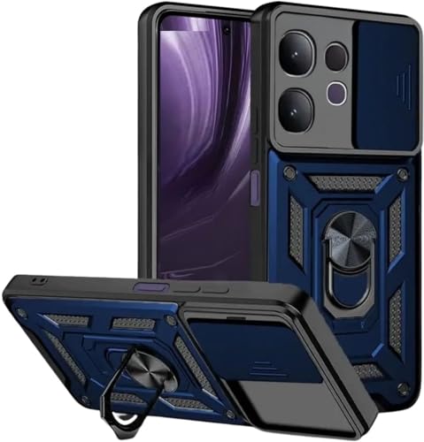 Image of SPAZY CASE Vivo V60 / Vivo T4 Pro Back Cover | Heavy Duty Hybrid Case with 360 Degree Rotating Finger Ring Holder + Slider Shutter Camera Protection Case for - Blue