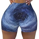 QAZWZML Blue Cloud Vortex Graphic Stretch Shorts - Pantaloni sportivi da donna per corsa e fitness, Nero , XL/3XL