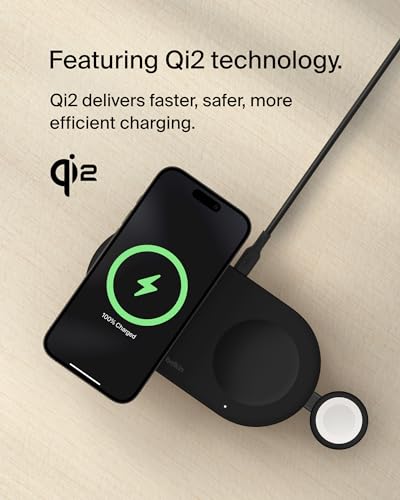 Image of Belkin 3-in-1 MagSafe-Compatible Wireless Charging Pad with Qi2 15W - iPhone Charger - Fast Charging Wireless Charging Station for iPhone 16, 15, & 14 Series, AirPods, Apple Watch, & More - Black