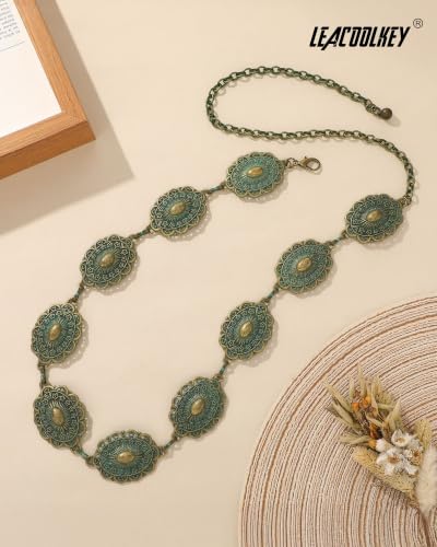 Image of LEACOOLKEY Western Concho Belt for Women Cowgirl Boho Waist Chain Belt for Dresses Jeans Pants