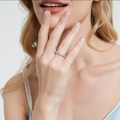 THELANDA Sterling Silver 4mm Stackable Infinity Waves Simulated Round Diamond Genuine Moissanite Full Eternity Band Wedding Ring4