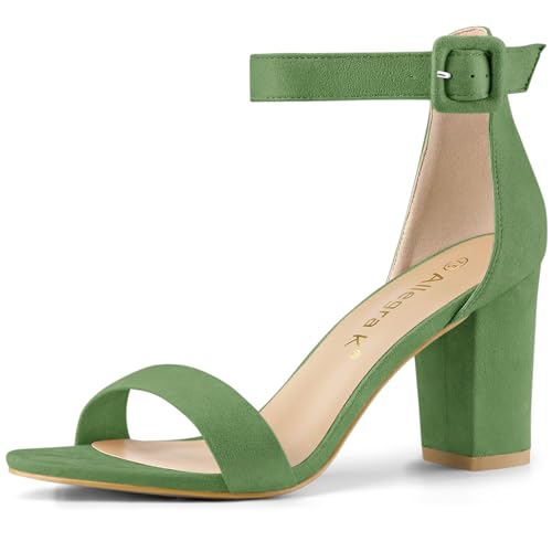 Allegra K Women's High Chunky Heel Ankle Strap Olive Green Heels Sandals 7 m US