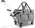 Pecute Cat Carrier with Wheels, Portable Pet Carrier on Wheels with Stable Structure, Breathable Mesh Pet Trolley Bag, Pet Carrier with Wheels Suitable for Both Long and Short Trips, Grey
