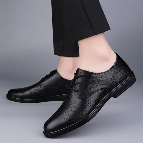 Men’s Leather Dress Shoes for Men, Breathable Hollow Round Toe Lace-up Genuine Leather Comfort Dress Shoes for Wedding Office2