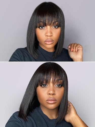 Luvme Hair 10 Inch Light Yaki Straight Bob Wig With Bangs Human Hair Realistic Hd Lace Short Black Bob Wigs thumb #6