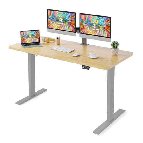 MAIDeSITe Höhenverstellbarer Schreibtisch 140 x 70 cm - Schreibtisch Höhenverstellbar Elektrisch mit 4 LED Memory-Steuerung - Sitz & Stehpult -Schreibtisch Höhenverstellbar mit Tischplatte (