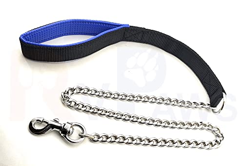 Image of RvPaws Diamond Cut Heavy Duty Dog Leash Metal Dog Leash Dog Chain with Padded Handle, Durable Leash Grinder Chain Heavy Hook Handle Leash Chain (Black)