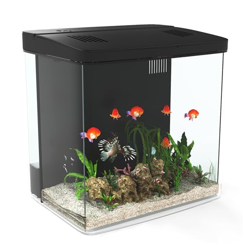 Gugxiom 5L Betta Fish Tank, 1.5 Gallon Mini Small Aquarium with Auto-Cyclic Filtration and LED Lighting, Fish Bowl for Home and Office Desktops (Black)