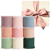RAINFLOW 9 Rolls Chiffon Ribbon - 2yard x 9 Rolls Chiffon Silk Ribbon, Fringe Set for Flower Bouquet，Present Wrapping，Wedding Invitation，Decoration,9 Ccolors,18 Yards in Total