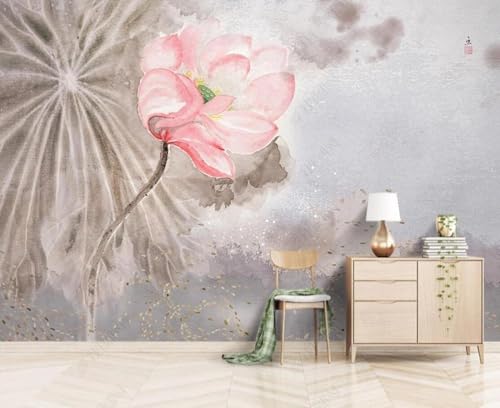 Tzxztt Vintage Cubic Lotus Leaf Pink Lotus Moderno Papel Pintado 3D Seda Texturizada Primera Calidad Neutros Material Ideal Para SalóN Dormitorio-300cm×210cm
