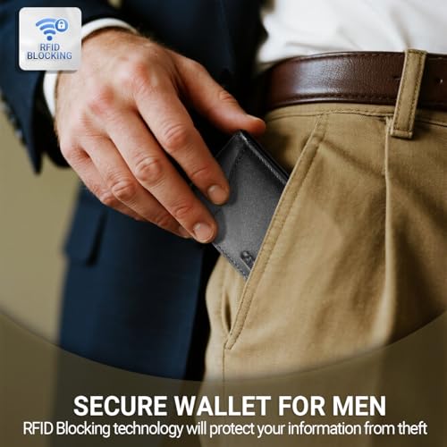 Slim Wallet for Men/Genuine Leather Mens Wallet with Money Clip/front pocket/Bifold Minimalist RFID Blocking/Credit Card Holder Wallet3