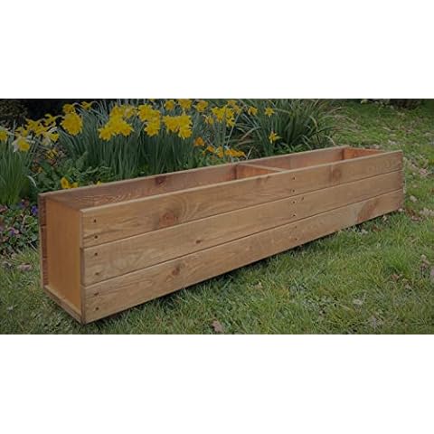 Ruddings Wood Extra Large Wooden Garden Planter Plant Pot Box Flower Herb Veg Wood Trough Outdoor Long 3 Board, Brown Cover