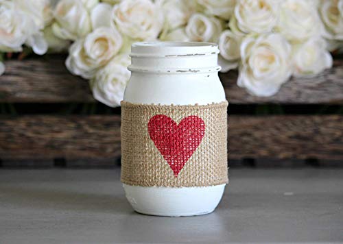 Painted-White-Mason-Jar-Red-Heart-Wedding-Table-Centerpiece-Burlap-Barn-Rustic-Theme-Decor-Valentine-Day-Gift Painted White Mason Jar Red Heart Wedding Table Centerpiece Burlap Barn Rustic Theme Decor Valentine Day Gift